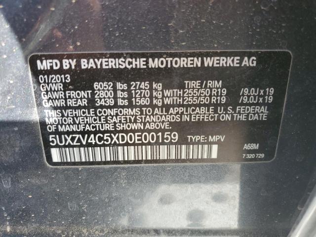 5UXZV4C5XD0E00159 - 2013 BMW X5 XDRIVE35I GRAY photo 12