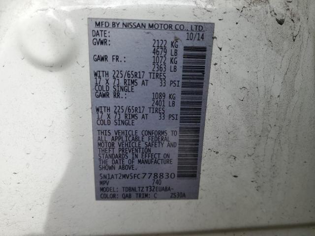 5N1AT2MV5FC778830 - 2015 NISSAN ROGUE S WHITE photo 13