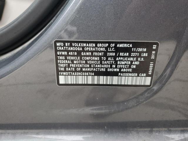 1VWDT7A32HC038704 - 2017 VOLKSWAGEN PASSAT R-LINE Grau Foto 12