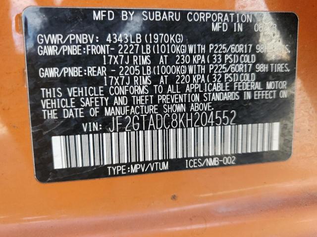 JF2GTADC8KH204552 - 2019 SUBARU CROSSTREK PREMIUM ORANGE photo 14