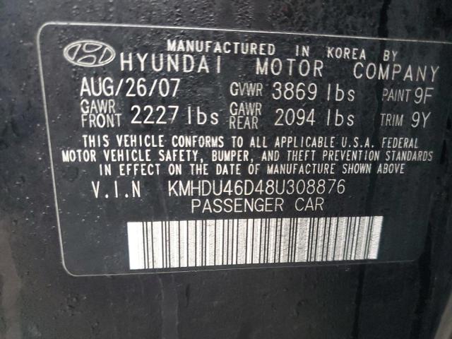 KMHDU46D48U308876 - 2008 HYUNDAI ELANTRA GLS BLACK photo 12