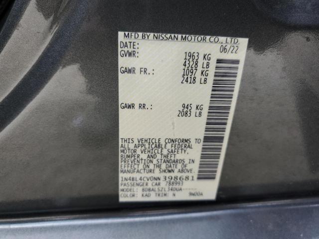 1N4BL4CV0NN398681 - 2022 NISSAN ALTIMA SR GRAY photo 12