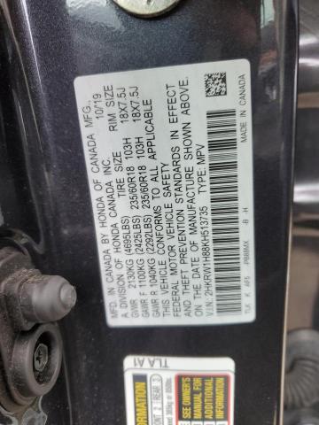 2HKRW1H88KH513735 - 2019 HONDA CR-V EXL GRAY photo 13