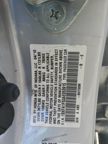 19XFA1F53AE053915 - 2010 HONDA CIVIC LX SILVER photo 12