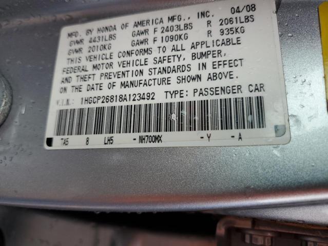 1HGCP26818A123492 - 2008 HONDA ACCORD EXL SILVER photo 12