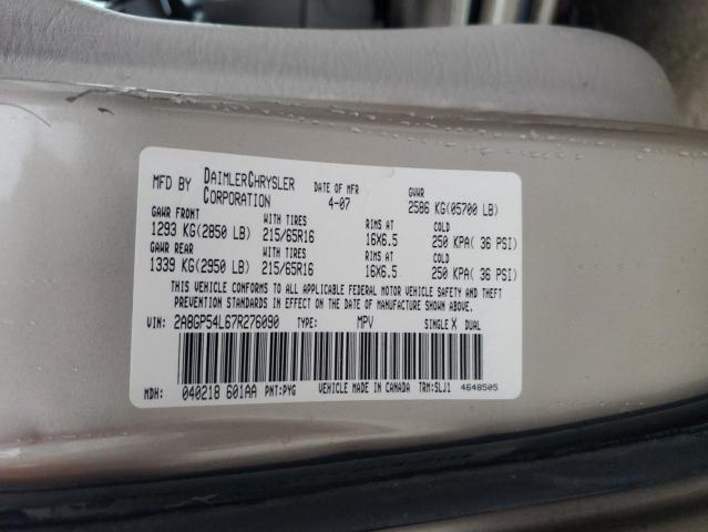 2A8GP54L67R276090 - 2007 CHRYSLER TOWN & COU TOURING GOLD photo 13