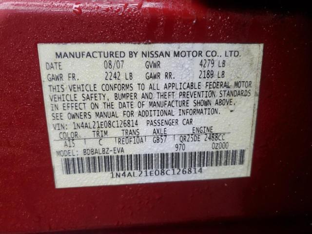 1N4AL21E08C126814 - 2008 NISSAN ALTIMA 2.5 RED photo 12