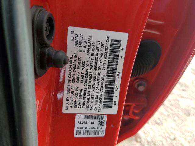 2HGFC2F7XJH610066 - 2018 HONDA CIVIC EX RED photo 12