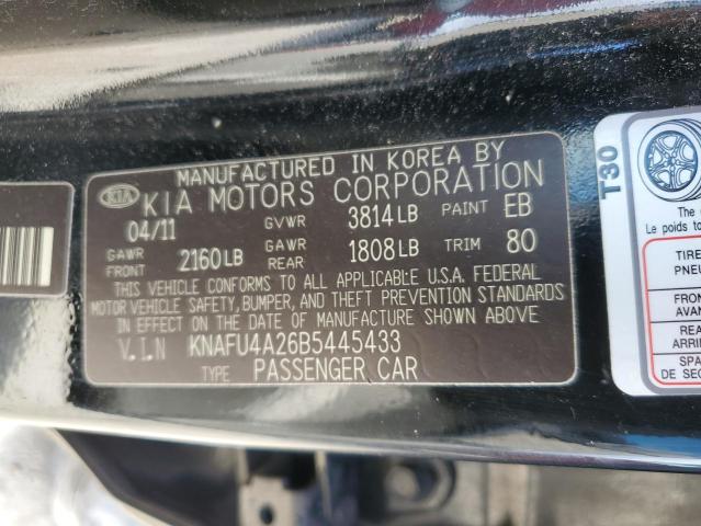 KNAFU4A26B5445433 - 2011 KIA FORTE EX BLACK photo 12