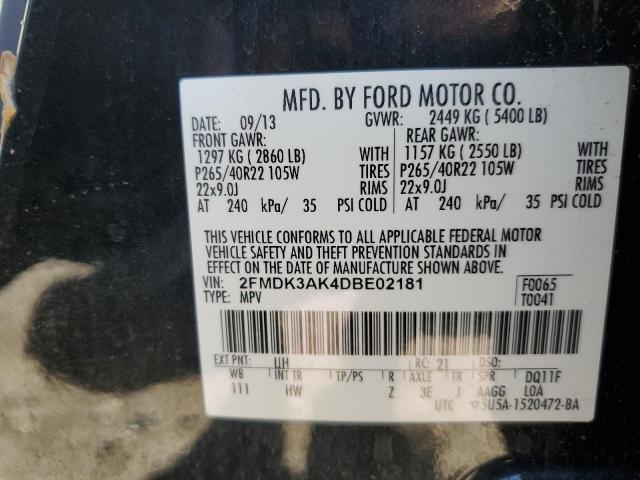 2FMDK3AK4DBE02181 - 2013 FORD EDGE SPORT BLACK photo 12