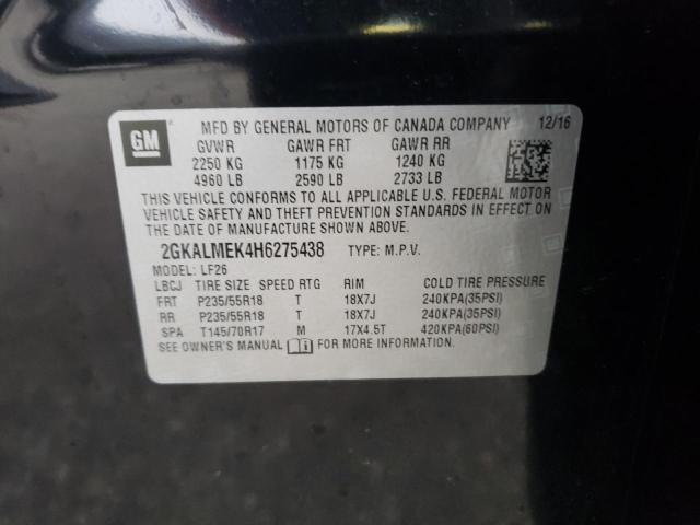 2GKALMEK4H6275438 - 2017 GMC TERRAIN SLE BLACK photo 10