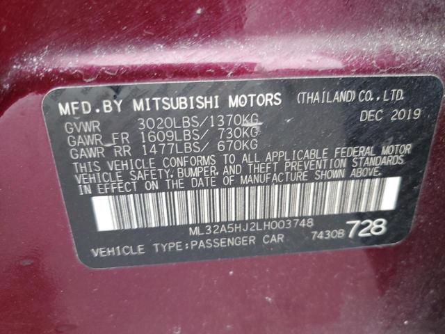 ML32A5HJ2LH003748 - 2020 MITSUBISHI MIRAGE LE RED photo 13