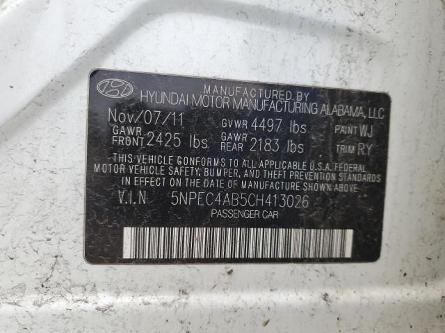 5NPEC4AB5CH413026 - 2012 HYUNDAI SONATA SE WHITE photo 12