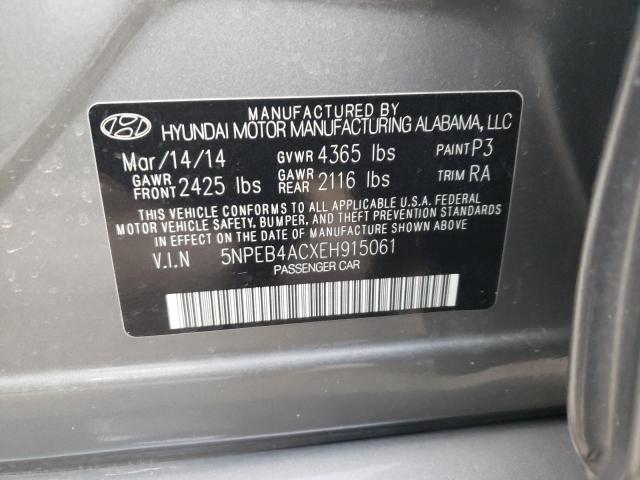 5NPEB4ACXEH915061 - 2014 HYUNDAI SONATA GLS GRAY photo 12