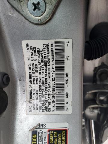 1HGFA16876L127119 - 2006 HONDA CIVIC EX SILVER photo 12