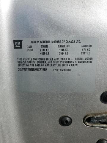 2G1WT55N089221563 - 2008 CHEVROLET IMPALA LT SILVER photo 12