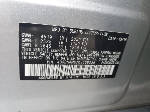 4S3BNAN67K3008336 - 2019 SUBARU LEGACY 2.5I LIMITED GRAY photo 12