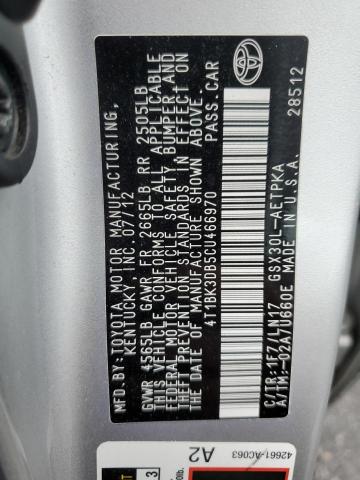 4T1BK3DB5CU466970 - 2012 TOYOTA AVALON BASE 银色 照片 12