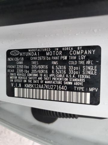 KM8K12AA7KU271640 - 2019 HYUNDAI KONA SE WHITE photo 12