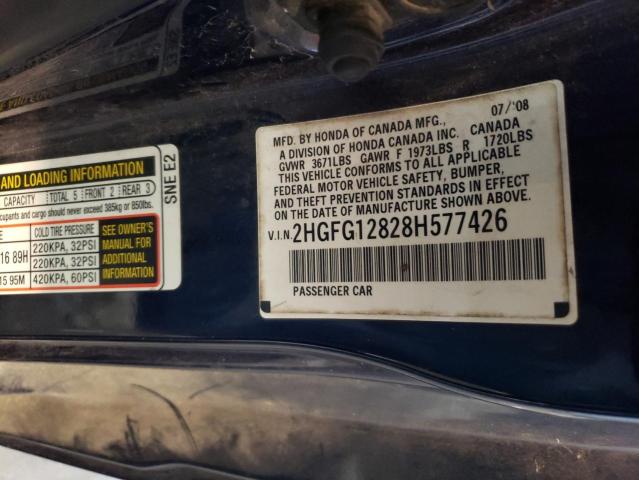 2HGFG12828H577426 - 2008 HONDA CIVIC EX BLUE photo 12