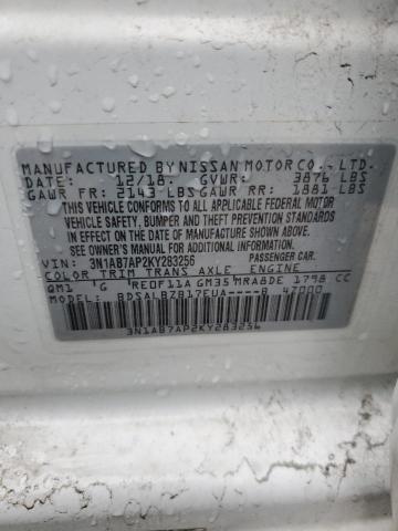 3N1AB7AP2KY283256 - 2019 NISSAN SENTRA S WHITE photo 13