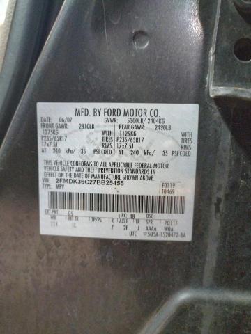 2FMDK36C27BB25455 - 2007 FORD EDGE SE CHARCOAL photo 12