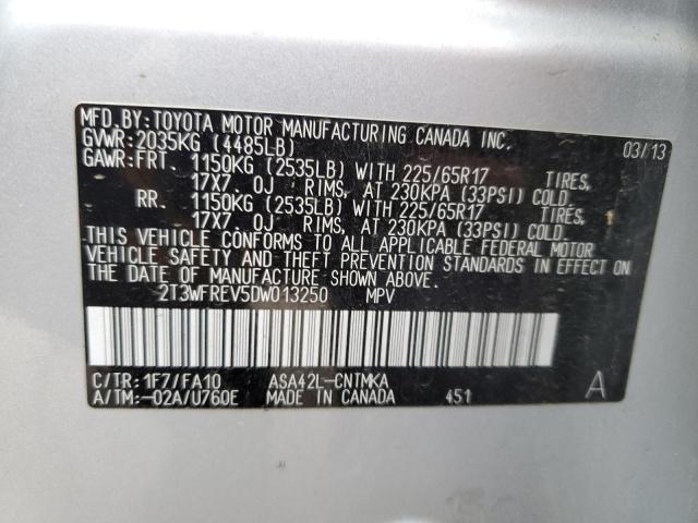 2T3WFREV5DW013250 - 2013 TOYOTA RAV4 XLE SILVER photo 13