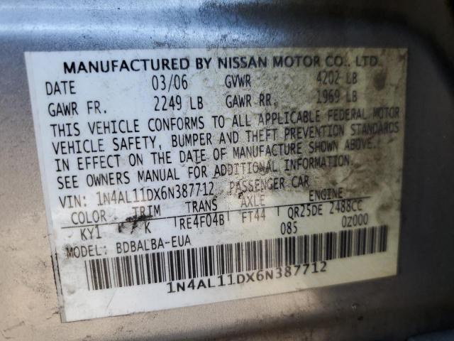 1N4AL11DX6N387712 - 2006 NISSAN ALTIMA S SILVER photo 12