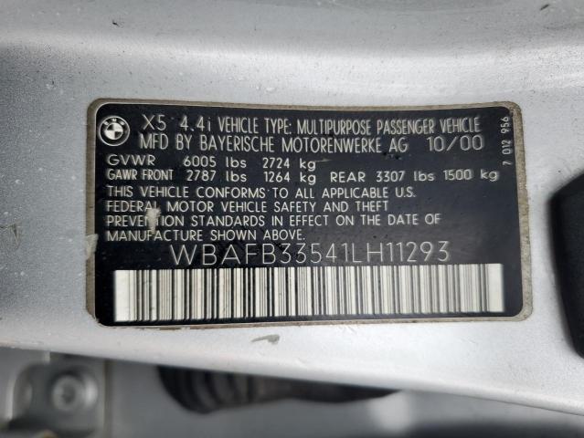 WBAFB33541LH11293 - 2001 BMW X5 4.4I SILVER photo 13