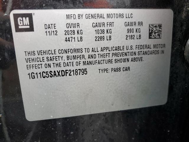 1G11C5SAXDF218795 - 2013 CHEVROLET MALIBU 1LT 黑色 照片 12