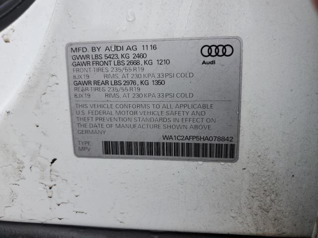 WA1C2AFP5HA078842 - 2017 AUDI Q5 PREMIUM WHITE photo 12