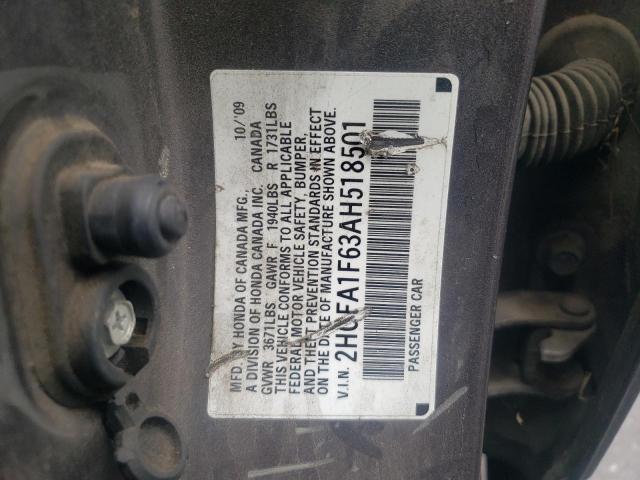 2HGFA1F63AH518501 - 2010 HONDA CIVIC LX-S Մոխրագույն լուսանկար 13