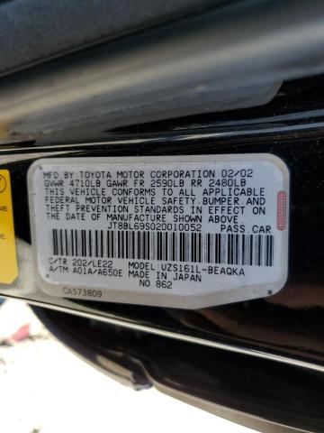 JT8BL69S020010052 - 2002 LEXUS GS 430 BLACK photo 12