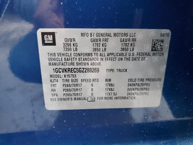 1GCVKREC5GZ288269 - 2016 CHEVROLET SILVERADO K1500 LT BLUE photo 12