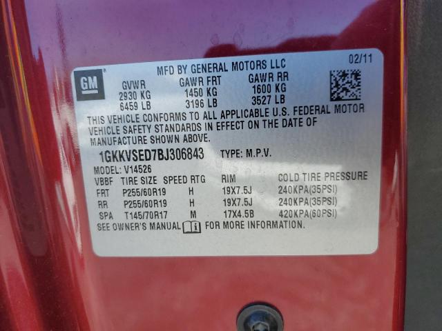 1GKKVSED7BJ306843 - 2011 GMC ACADIA SLT-2 RED photo 13