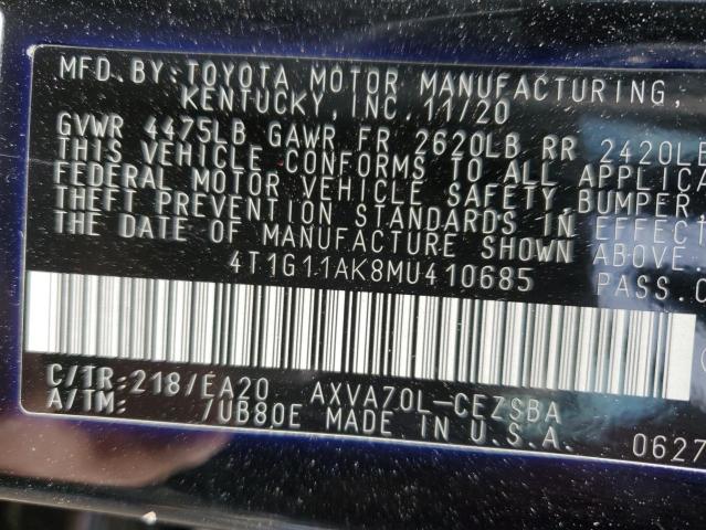 4T1G11AK8MU410685 - 2021 TOYOTA CAMRY SE BLACK photo 12