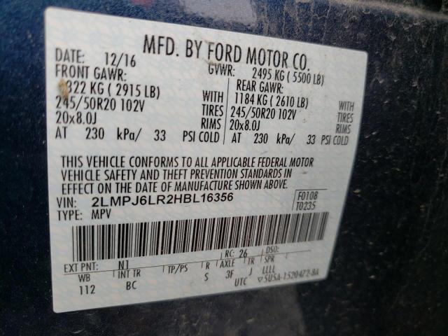 2LMPJ6LR2HBL16356 - 2017 LINCOLN MKX RESERVE Կապույտ լուսանկար 13