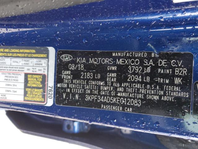 3KPF34AD5KE012083 - 2019 KIA FORTE GT LINE BLUE photo 12