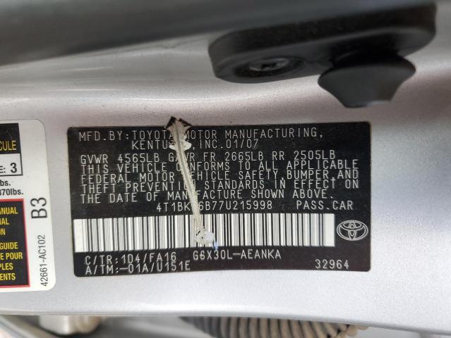 4T1BK36B77U215998 - 2007 TOYOTA AVALON XL SILVER photo 13