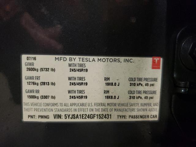 5YJSA1E24GF152431 - 2016 TESLA MODEL S 灰色 照片 12