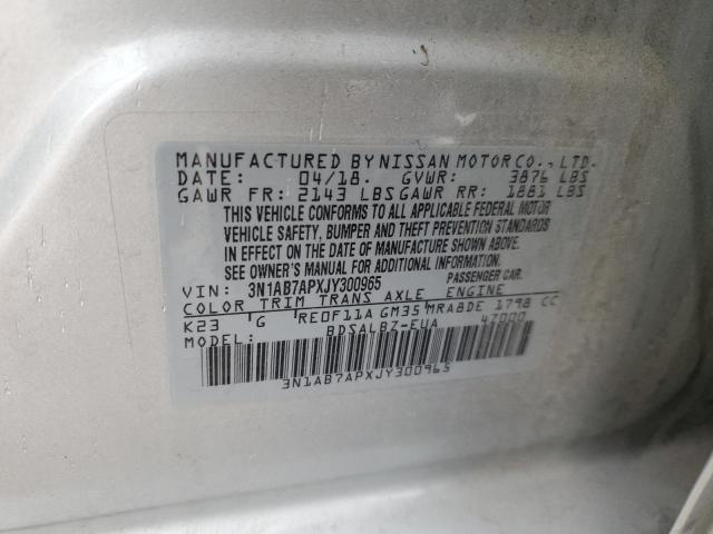 3N1AB7APXJY300965 - 2018 NISSAN SENTRA S SILVER photo 13