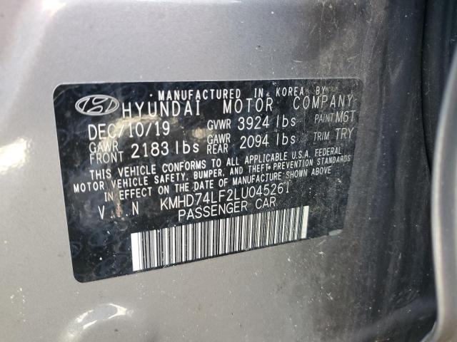 KMHD74LF2LU045261 - 2020 HYUNDAI ELANTRA SE GRAY photo 12