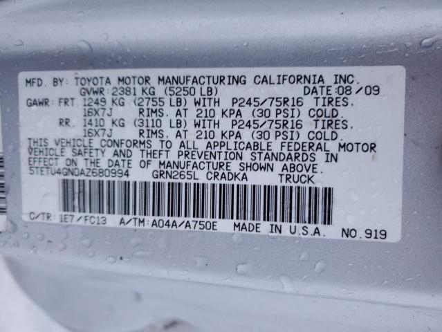 5TETU4GN0AZ680994 - 2010 TOYOTA TACOMA PRERUNNER ACCESS CAB SILVER photo 13