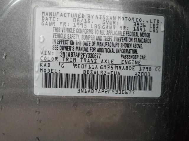 3N1AB7AP2FY330677 - 2015 NISSAN SENTRA S SILVER photo 12