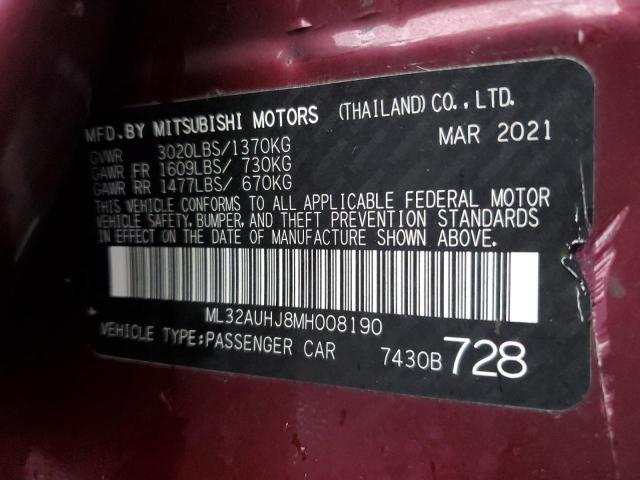 ML32AUHJ8MH008190 - 2021 MITSUBISHI MIRAGE ES RED photo 12