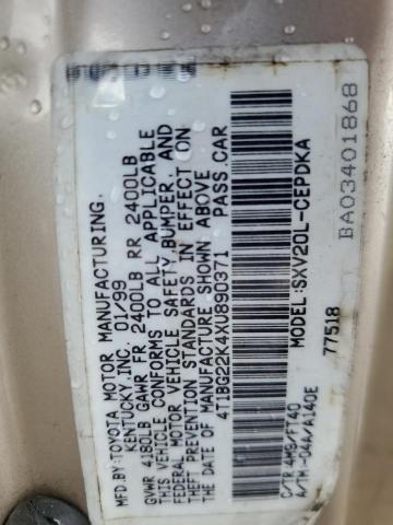 4T1BG22K4XU890371 - 1999 TOYOTA CAMRY CE BEIGE photo 12