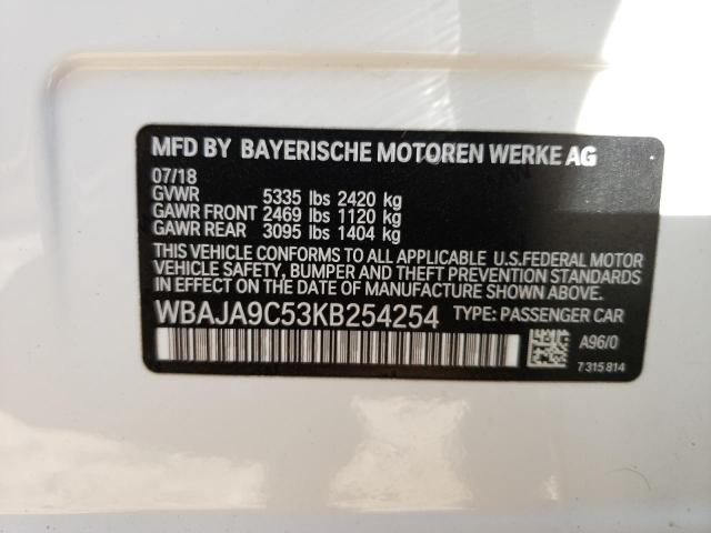 WBAJA9C53KB254254 - 2019 BMW 530E WHITE photo 12