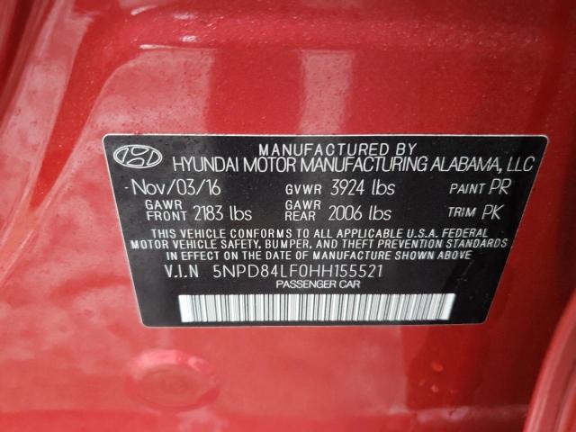 5NPD84LF0HH155521 - 2017 HYUNDAI ELANTRA SE RED photo 12