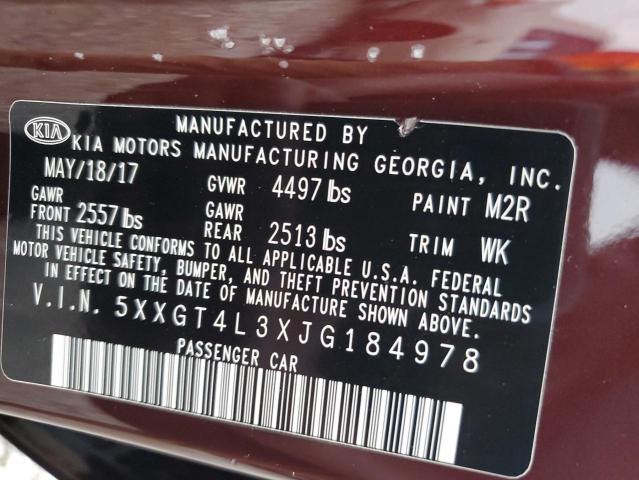 5XXGT4L3XJG184978 - 2018 KIA OPTIMA LX BURGUNDY photo 13