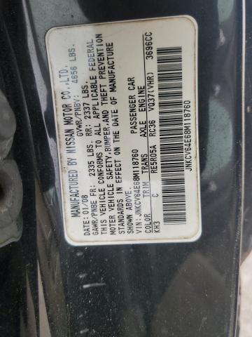 JNKCV64E68M118760 - 2008 INFINITI G37 BASE BLACK photo 12